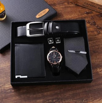 Pack Reloj + Cartera + Cinturón + Corbata Negro